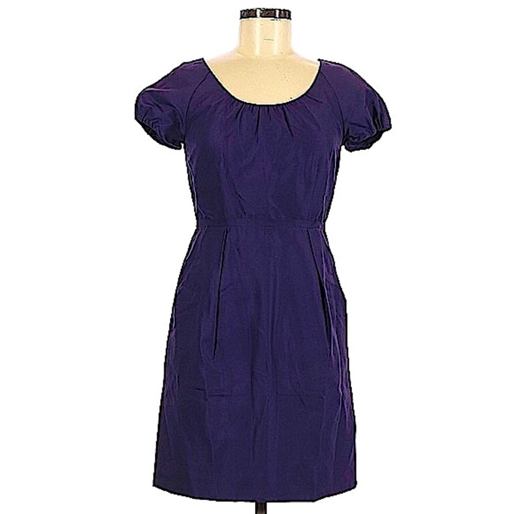 j Crew Purple Dolores Short Sleeve Waisted Dress Size 2